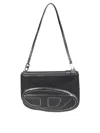 Diesel Twin-double-pouch Embossed-leather Shoulder Bag In Black