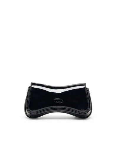 Diesel Compact Crossbody Bag With Removable Strap And Oval Plaque In Black