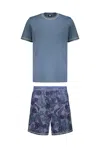 Diesel Complete Cotton Jersey Two-piece Pajama Set With Simple T-shirt In Blue