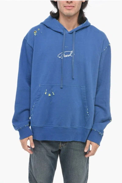 Diesel Constrasting Distressed Details S-macs-l2 Hoodie In Blue