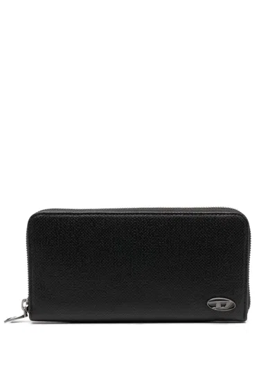 Diesel Logo-plaque Zip-fastening Wallet In Schwarz