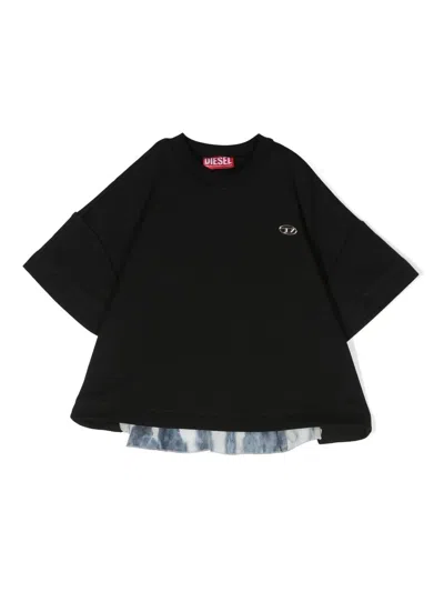 Diesel Kids' Contrast-panel Logo-plaque T-shirt In Black