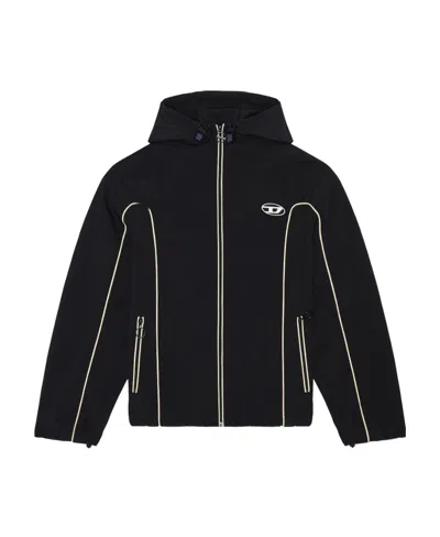 Diesel Contrast Piping Logo-patch Windbreaker In Black