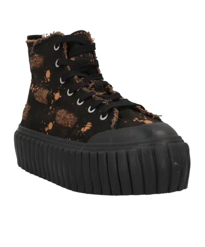 Diesel Contrast-color Canvas High-top Casual Shoes In Black