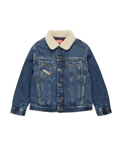 Diesel Contrasting-collar Denim Jacket In Denim Blue