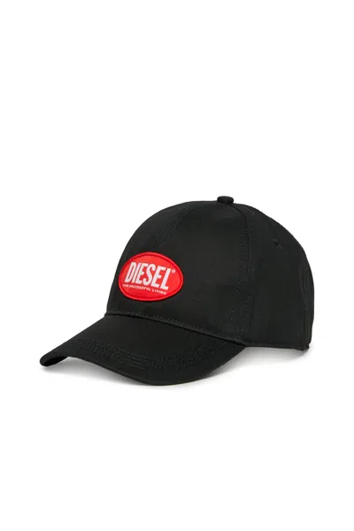 Diesel Kids' Contrasting Label Gabardine Baseball Cap In Black
