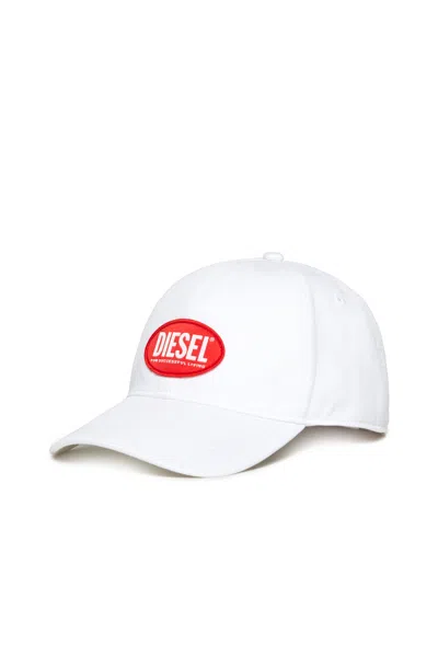 Diesel Kids' Contrasting Label Gabardine Baseball Cap In White