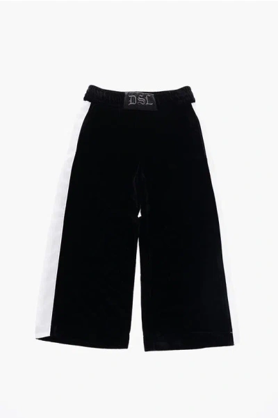 Diesel Contrasting Side Band Velvet Pkaral Pants In Black