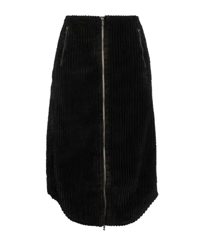 Diesel Corduroy Asymmetrical Midi Skirt In Black