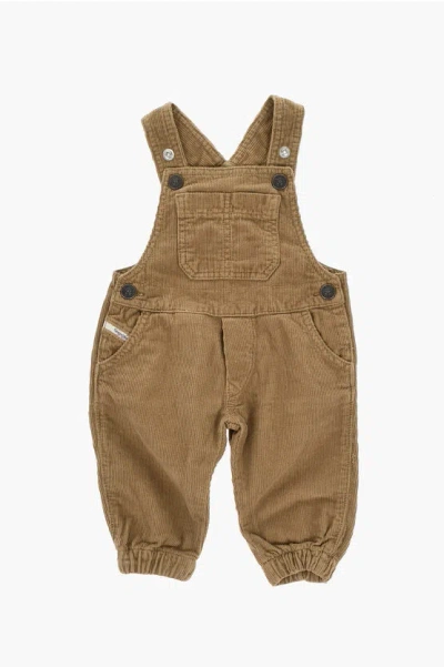 Diesel Corduroy Jumpsuit With Logoed Buttons In Brown