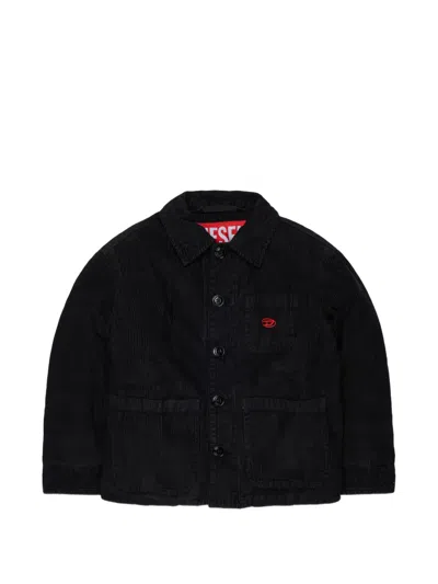 Diesel Kids' Corduroy Logo-embroidered Jacket In Black