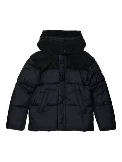 Diesel Kids' Corduroy-panel Puffer Jacket In Black