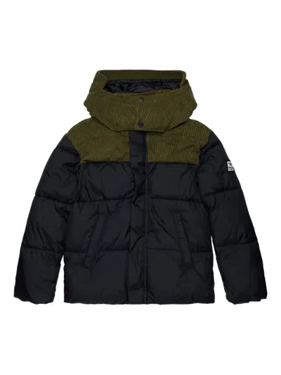 Diesel Kids' Corduroy-panelled Puffer Jacket In Blue