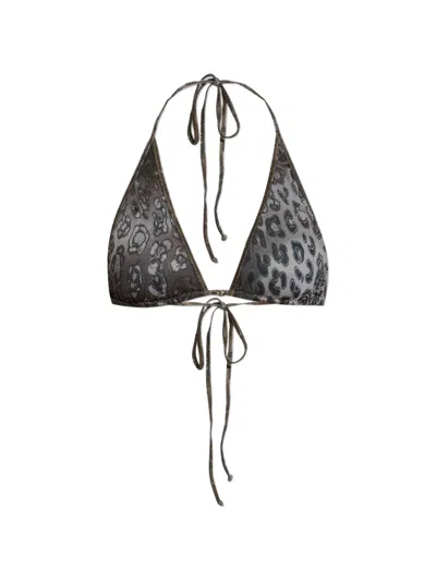 Diesel Corinne-utlt Printed Triangle Bikini Top In Gray