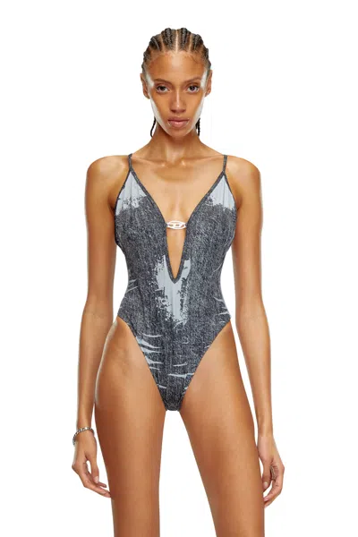 Diesel Swimsuit With Denim Print In Black