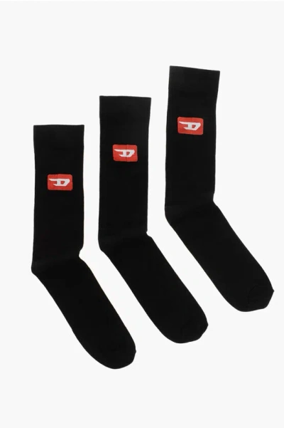 Diesel Cotton And Nylon Skm-raythreepack-r 3 Pairs Socks With Monog In Black