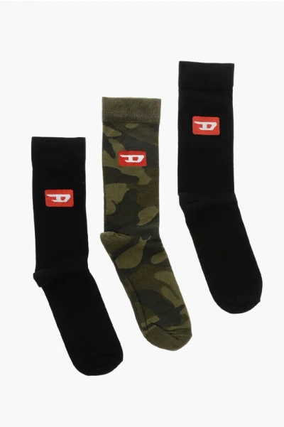 Diesel Cotton And Nylon Skm-raythreepack-r 3 Pairs Socks With Monog In Multi