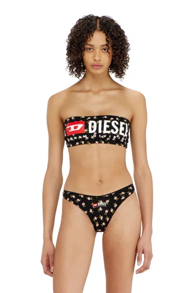 Diesel Cotton Bandeau Bra With All-over Floral Print In Multi