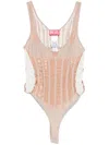 Diesel Seamless Bodysuit With Lingerie Illusion In Beige