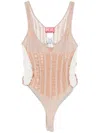 Diesel Seamless Bodysuit With Lingerie Illusion In Beige