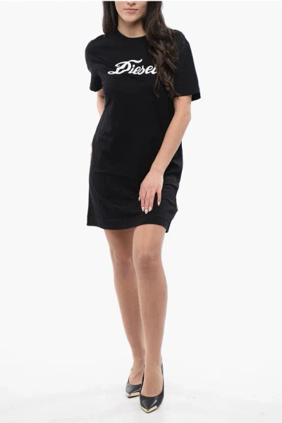 Diesel Cotton Crew-neck D-egor Tee Dress With Contrast Print In Black