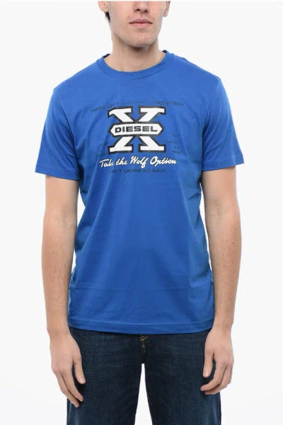 Diesel Cotton Crew-neck T-diegor-k48 T-shirt With Frontal Print In Blue