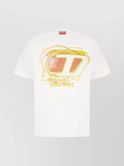Diesel Cotton Crew Neck T-shirt With Graphic Print In White