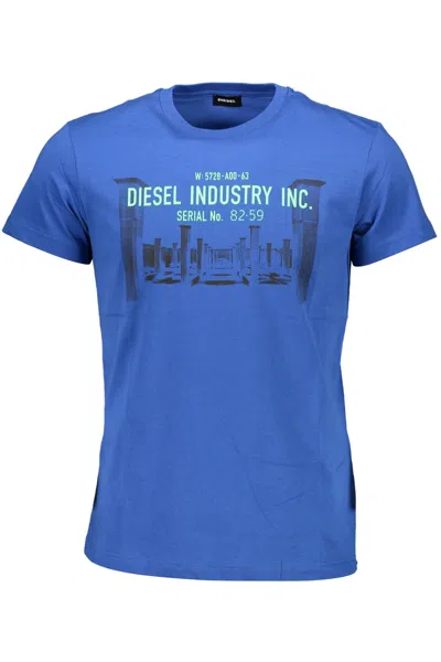 Diesel Blue Cotton Crew Neck Tee With Graphic Logo