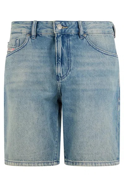 Diesel Cotton Denim Bermuda Shorts With Used Wash In Blue