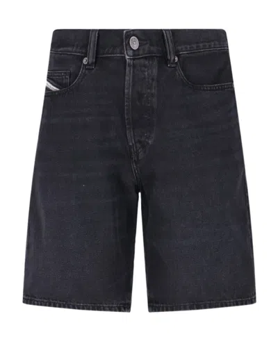 Diesel Cotton Denim Shorts In Black