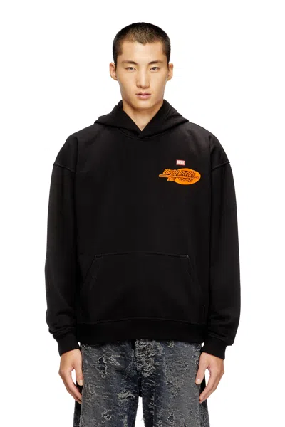 Diesel Cotton Hoodie With Back Print In Black