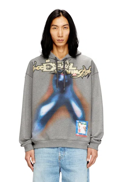 Diesel Cotton Hoodie With Digital Print In Blue