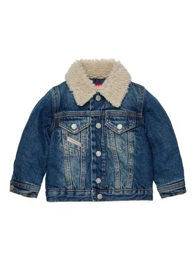 Diesel Babies' Shearling-collar Denim Jacket In 蓝色