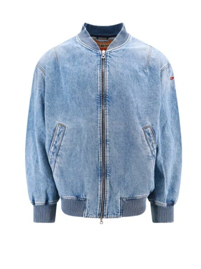 Diesel Cotton Jacket With Oval-d Embroidered Logo In Blue
