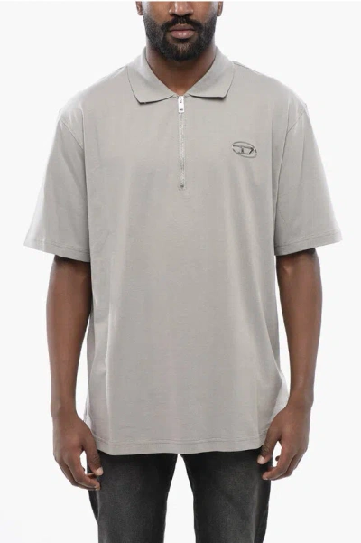 Diesel Cotton Jersey T-vor-od Polo Shirt With Half-zip Closure And In Gray
