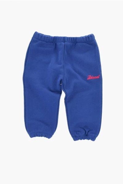 Diesel Cotton Joggers With Velvet Logo In Blue
