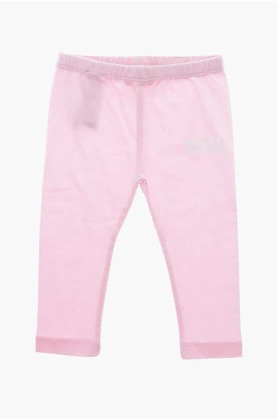 Diesel Cotton Leggings With Printed Logo In Pink