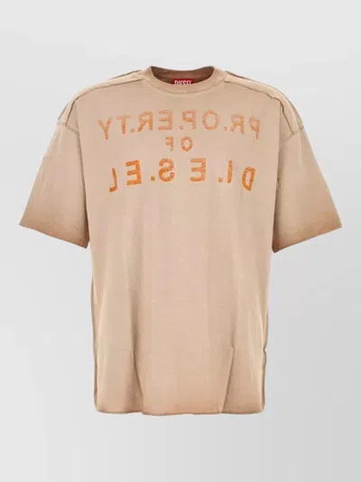 Diesel Cotton Look T Shirt Graphic Print In Brown