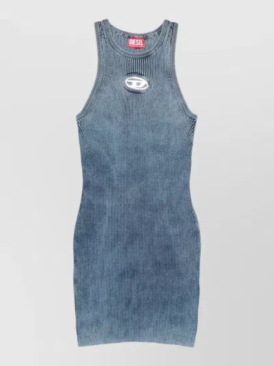 Diesel Cotton Ribbed Sleeveless Slim-fit Mini Dress In Blue