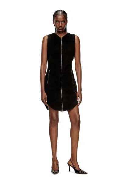 Diesel Cotton Mini Dress With Front Zipper In Black