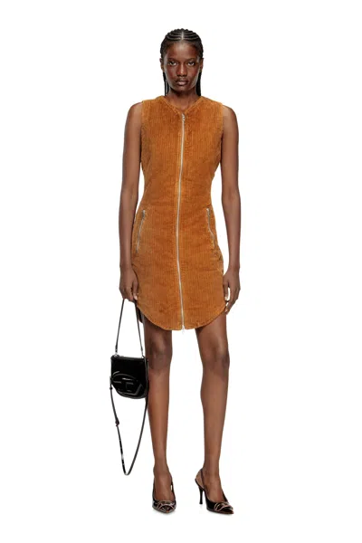 Diesel Cotton Mini Dress With Front Zipper In Brown