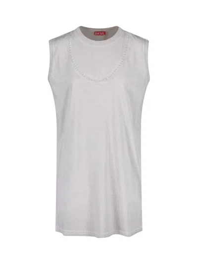 Diesel Cotton Mini Dress With Statement Logo Detail In White