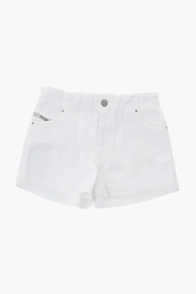 Diesel Cotton Pamlix Shorts With Logoed Buttons In White