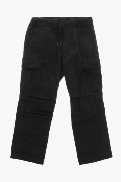 Diesel Cotton Picar Cargo Pants With Drawstring In Black