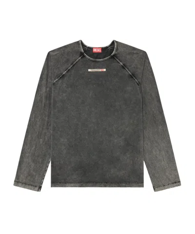 Diesel Cotton Pijama Top With Logo Patch In Gray