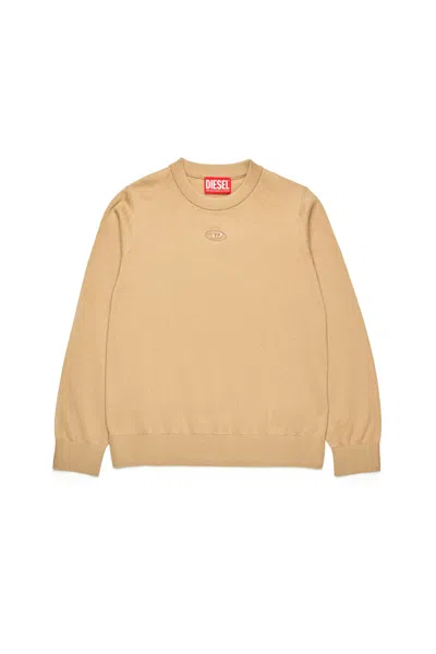 Diesel Kids' Pullover In Cotone Con Logo Oval D In Beige