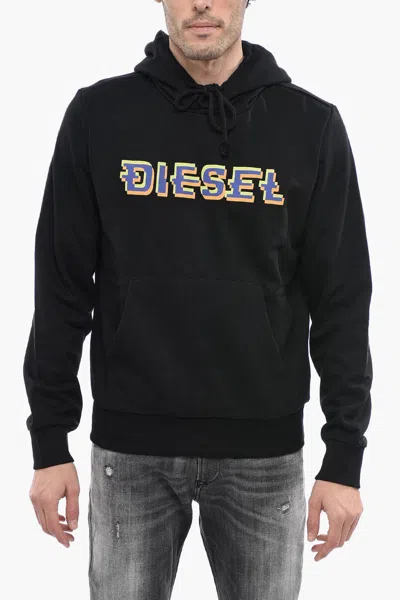 Diesel Cotton S-ginn Hoodie With 3d Print In Black