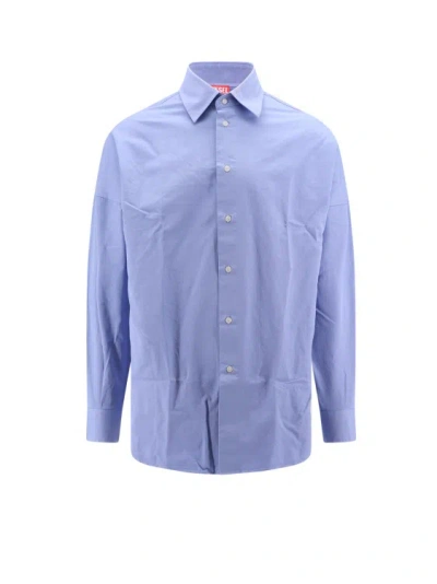 Diesel Cotton Shirt With Embroidered Logo In Blue