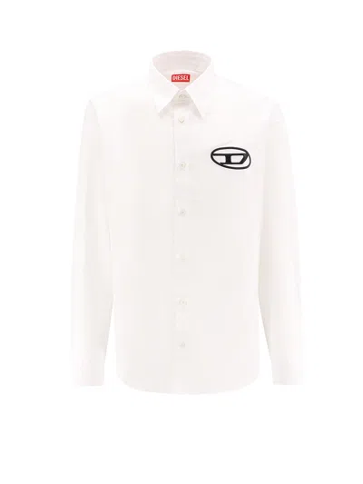Diesel Cotton Shirt With Oval-d Embroidered Logo In White