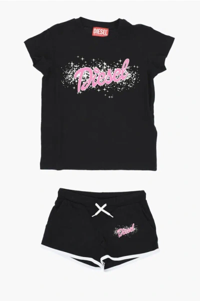 Diesel Cotton Stelap T-shirt And Shorts Set In Black